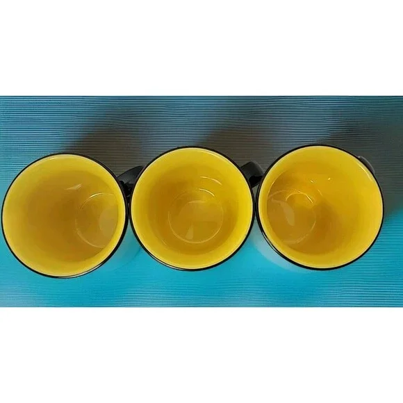 3 VTG Black & Yellow Eldiro Coffee Mugs Plastic Retro 80s Color Pops W. Germany - Picture 5 of 7